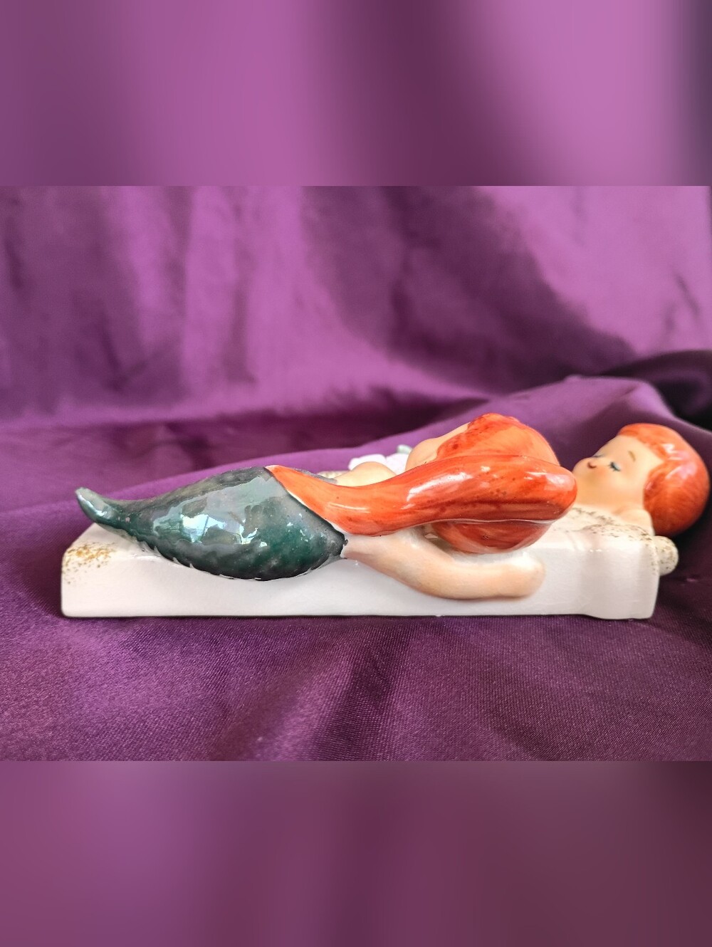 Vintage Ceramic Twin Mermaid Wall Plaque - Orange Hair, Aqua Tails - Picture 4 of 9